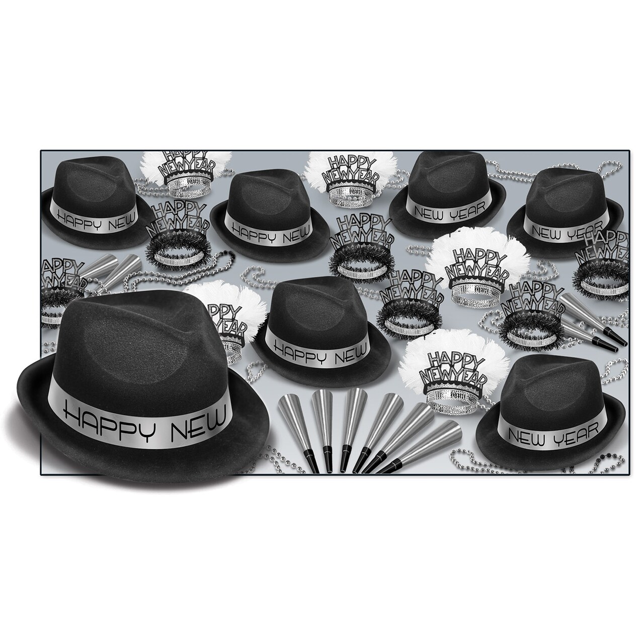 Beistle The Black and Silver Party Kit Assortment For 50 People for New Year's Eve